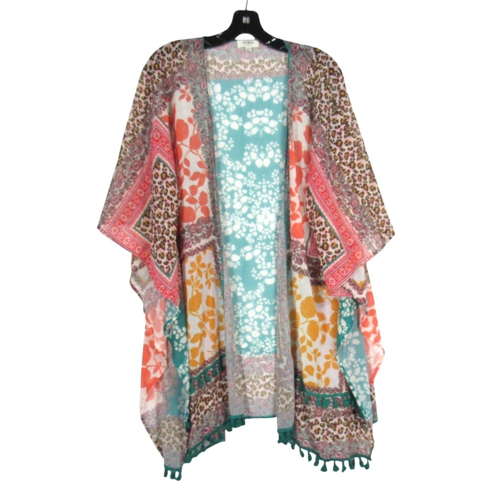 UMGEE Multicolor CHIFFON Animal/Floral Patchwork OPEN-FRONT Kimono Cardigan S/M